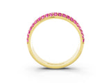 Yellow gold Three-Row Round Pink Sapphire Eternity Band with Shared Prong Setting_21