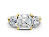 Yellow gold Three-Stone Asscher Brilliant Cut Solitaire Ring with Prong Setting on a Classic Band 1