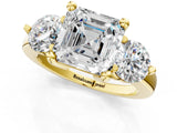Yellow gold Three-Stone Asscher Brilliant Cut Solitaire Ring with Prong Setting on a Classic Band 2