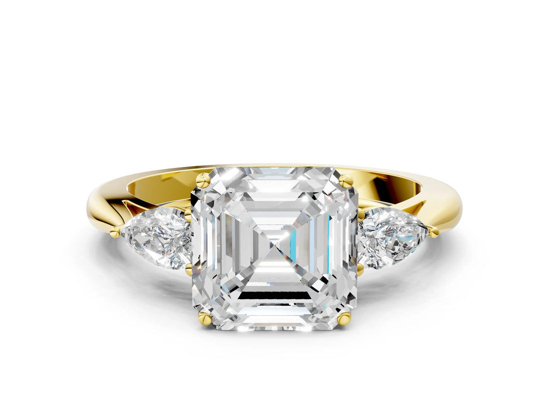Yellow gold Three-Stone Asscher Cut Brilliant Diamond Solitaire Ring with Tapered Band and Four-Prong Setting_12