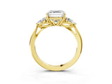 Yellow gold Three-Stone Asscher Cut Brilliant Diamond Solitaire Ring with Tapered Band and Four-Prong Setting_15