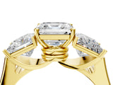 Yellow gold Three-Stone Asscher Cut Brilliant Diamond Trellis Ring with Comfort Fit Band_11
