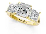 Yellow gold Three-Stone Asscher Cut Brilliant Diamond Trellis Ring with Comfort Fit Band_8