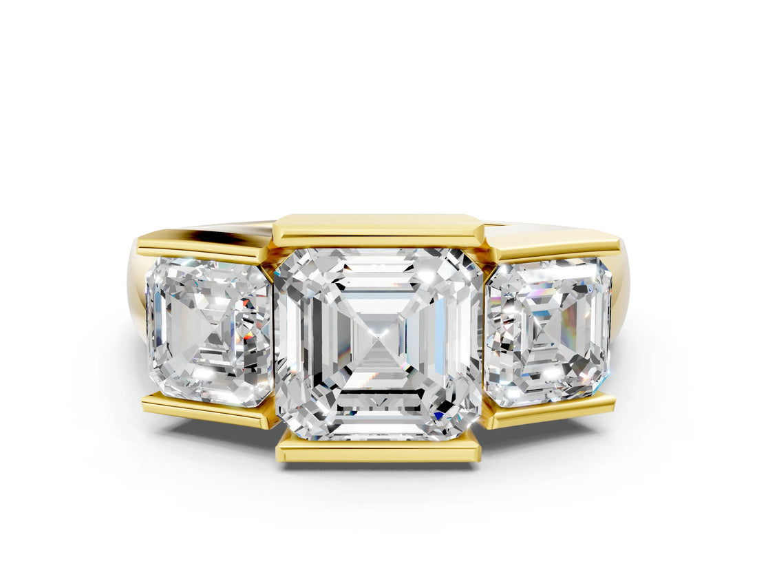 Yellow gold Three Stone Asscher Cut Cut Channel Set Diamond Ring_3