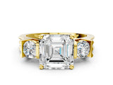 Yellow gold Three-Stone Asscher Cut Cut Classic Band Prong Setting Ring_3