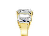 Yellow gold Three-Stone Asscher Cut Cut Diamond Engagement Ring with Flat Band and Four-Prong Setting_25