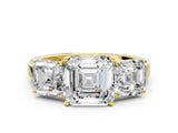 Yellow gold Three-Stone Asscher Cut Cut Diamond Engagement Ring with Flat Band and Four-Prong Setting_8