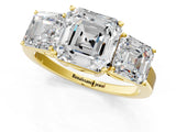 Yellow gold Three-Stone Asscher Cut Cut Diamond Engagement Ring with Flat Band and Four-Prong Setting_9
