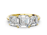Yellow gold Three-Stone Asscher Cut Cut Diamond Engagement Ring with Prong Setting on a White Gold Band_3