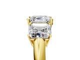 Yellow gold Three-Stone Asscher Cut Cut Diamond Engagement Ring with Prong Setting on a White Gold Band_8