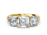 Yellow gold Three-Stone Asscher Cut Cut Diamond Ring with Channel-Set Band and Prong Setting_15