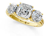 Yellow gold Three-Stone Asscher Cut Cut Diamond Ring with Channel-Set Band and Prong Setting_16
