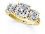 Yellow gold Three-Stone Asscher Cut Cut Diamond Ring with Channel-Set Band and Prong Setting_4