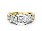 Yellow gold Three-Stone Asscher Cut Cut Diamond Ring with Prong Setting and Classic Band_3