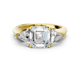 Yellow gold Three-Stone Asscher Cut Cut Diamond Ring with Trillion Side Stones and Four-Prong Setting_3