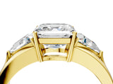 Yellow gold Three-Stone Asscher Cut Cut Diamond Ring with Trillion Side Stones on a Split Shank Band_13