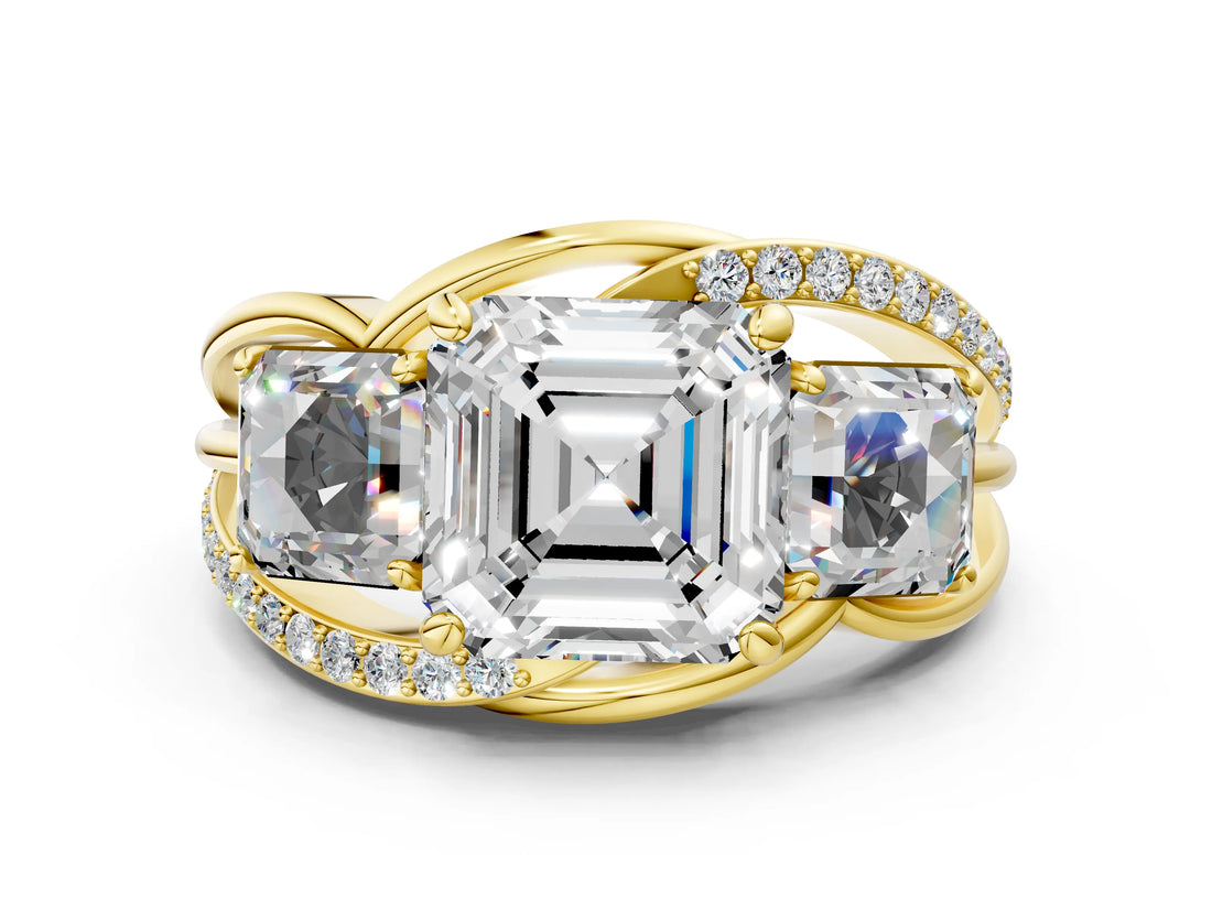 Yellow gold Three-Stone Asscher Cut Cut Diamond Split Shank Prong Set Ring_19