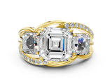Yellow gold Three-Stone Asscher Cut Cut Diamond Split Shank Prong Set Ring_19