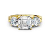 Yellow gold Three-Stone Asscher Cut Cut Milgrain Band Prong Setting Ring_19