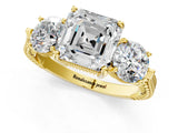 Yellow gold Three-Stone Asscher Cut Cut Milgrain Band Prong Setting Ring_20