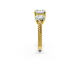 Yellow gold Three-Stone Asscher Cut Cut Milgrain Band Prong Setting Ring_21