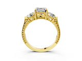 Yellow gold Three-Stone Asscher Cut Cut Milgrain Band Prong Setting Ring_22