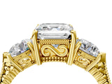 Yellow gold Three-Stone Asscher Cut Cut Milgrain Band Prong Setting Ring_23