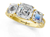 Yellow gold Three-Stone Asscher Cut Cut Milgrain Pavé Engagement Ring_16