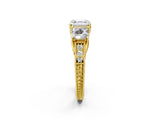 Yellow gold Three-Stone Asscher Cut Cut Milgrain Pavé Engagement Ring_17