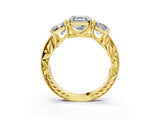 Yellow gold Three-Stone Asscher Cut Cut Milgrain Pavé Engagement Ring_18