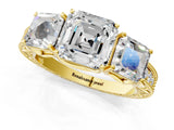 Yellow gold Three-Stone Asscher Cut Cut Milgrain Pavé Engagement Ring_4