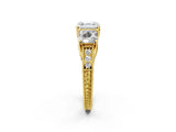Yellow gold Three-Stone Asscher Cut Cut Milgrain Pavé Engagement Ring_5