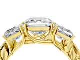 Yellow gold Three-Stone Asscher Cut Cut Milgrain Pavé Engagement Ring_7