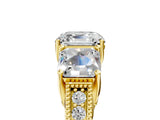 Yellow gold Three-Stone Asscher Cut Cut Milgrain Pavé Engagement Ring_8