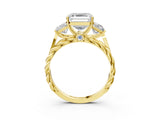 Yellow gold Three-Stone Asscher Cut Diamond Braided Band Ring with Four-Prong Setting_61
