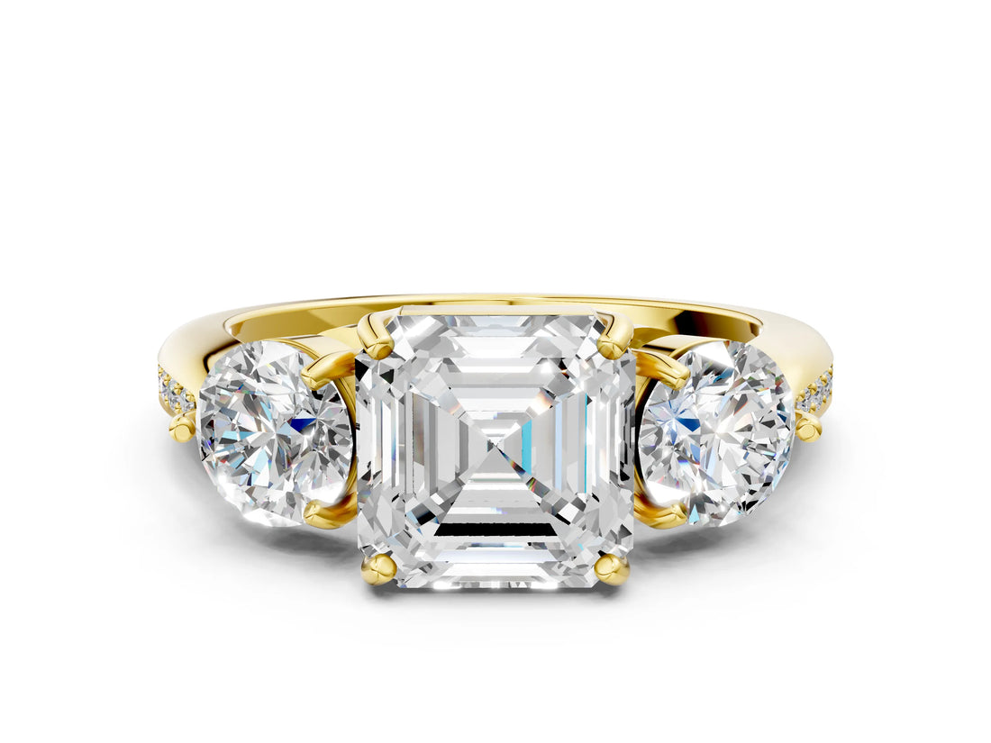 Yellow gold Three-Stone Asscher Cut Diamond Channel Set Engagement Ring with Prong Setting_15