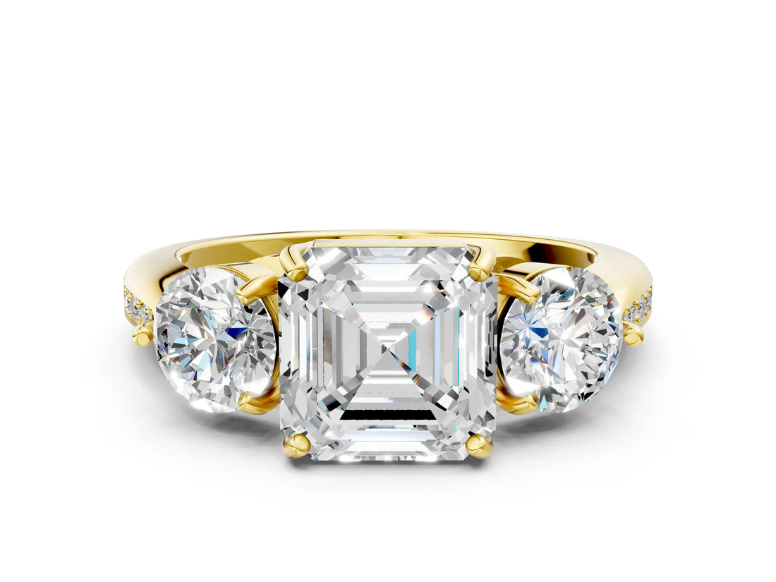 Yellow gold Three-Stone Asscher Cut Diamond Channel Set Engagement Ring with Prong Setting_3