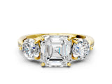 Yellow gold Three-Stone Asscher Cut Diamond Channel Set Engagement Ring with Prong Setting_3