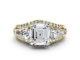 Yellow gold Three-Stone Asscher Cut Diamond Engagement Ring with Pave Band and Prong Setting_14