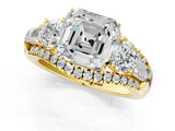 Yellow gold Three-Stone Asscher Cut Diamond Engagement Ring with Pave Band and Prong Setting_15