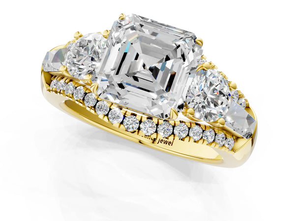 Yellow Gold Asscher Cut Five Stone Baguette Engagement Ring Setting