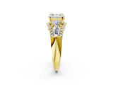 Yellow gold Three-Stone Asscher Cut Diamond Engagement Ring with Pave Band and Prong Setting_16