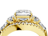 Yellow gold Three-Stone Asscher Cut Diamond Engagement Ring with Pave Band and Prong Setting_18