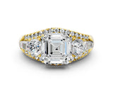 Yellow gold Three-Stone Asscher Cut Diamond Engagement Ring with Pave Band and Prong Setting_2