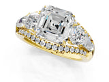 Yellow gold Three-Stone Asscher Cut Diamond Engagement Ring with Pave Band and Prong Setting_3