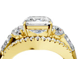 Yellow gold Three-Stone Asscher Cut Diamond Engagement Ring with Pave Band and Prong Setting_6