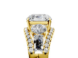 Yellow gold Three-Stone Asscher Cut Diamond Engagement Ring with Pave Band and Prong Setting_7