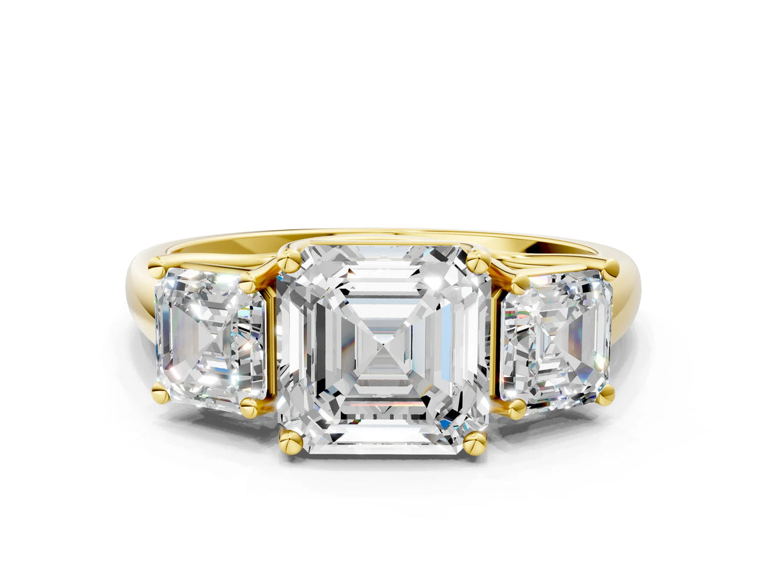 Yellow gold Three-Stone Asscher Cut Diamond Engagement Ring with Prong Setting_3