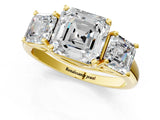 Yellow gold Three-Stone Asscher Cut Diamond Engagement Ring with Prong Setting_4
