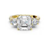 Yellow gold Three-Stone Asscher Cut Diamond Pavé Band with Four-Prong Setting_7